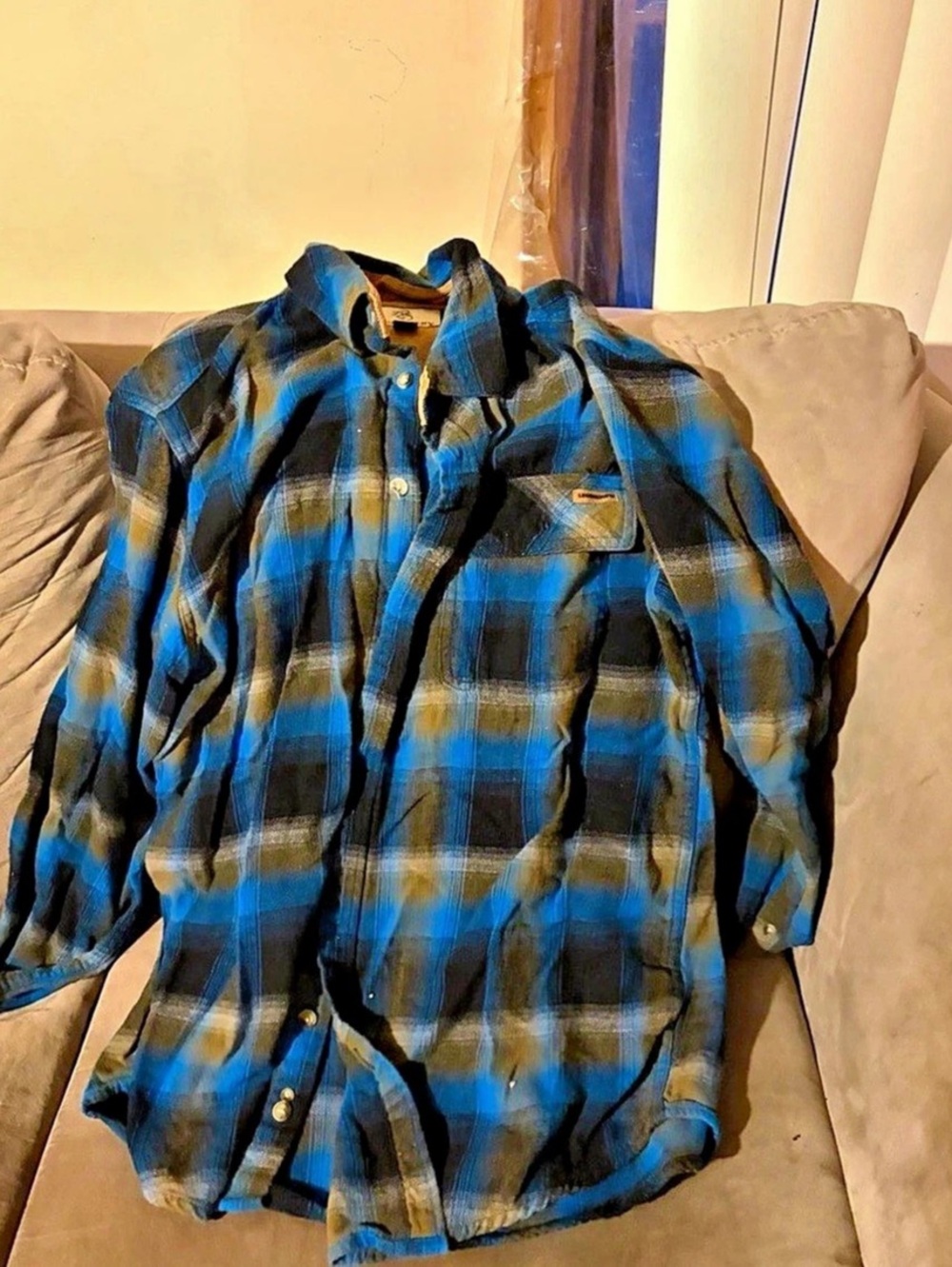 Legendary Whitetails Buck Camp Flannel Shirt Plaid Blue & Black Large